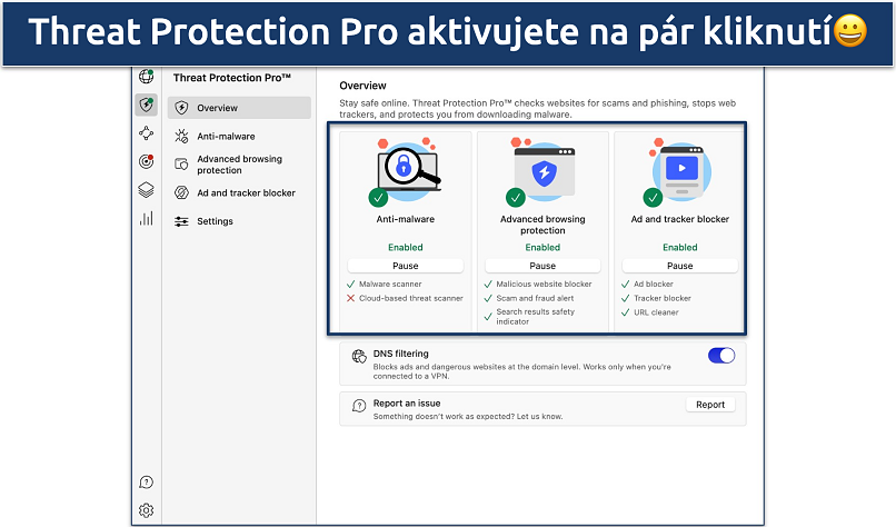 Výstřižek zobrazující, jak aktivovat funkci Threat Protection Pro od NordVPN