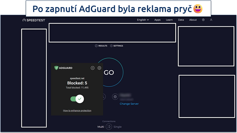 Image showing the speedtest by ookla website with AdGuard enabled