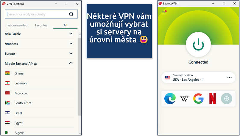 Screenshot of the ExpressVPN Windows app with its server list